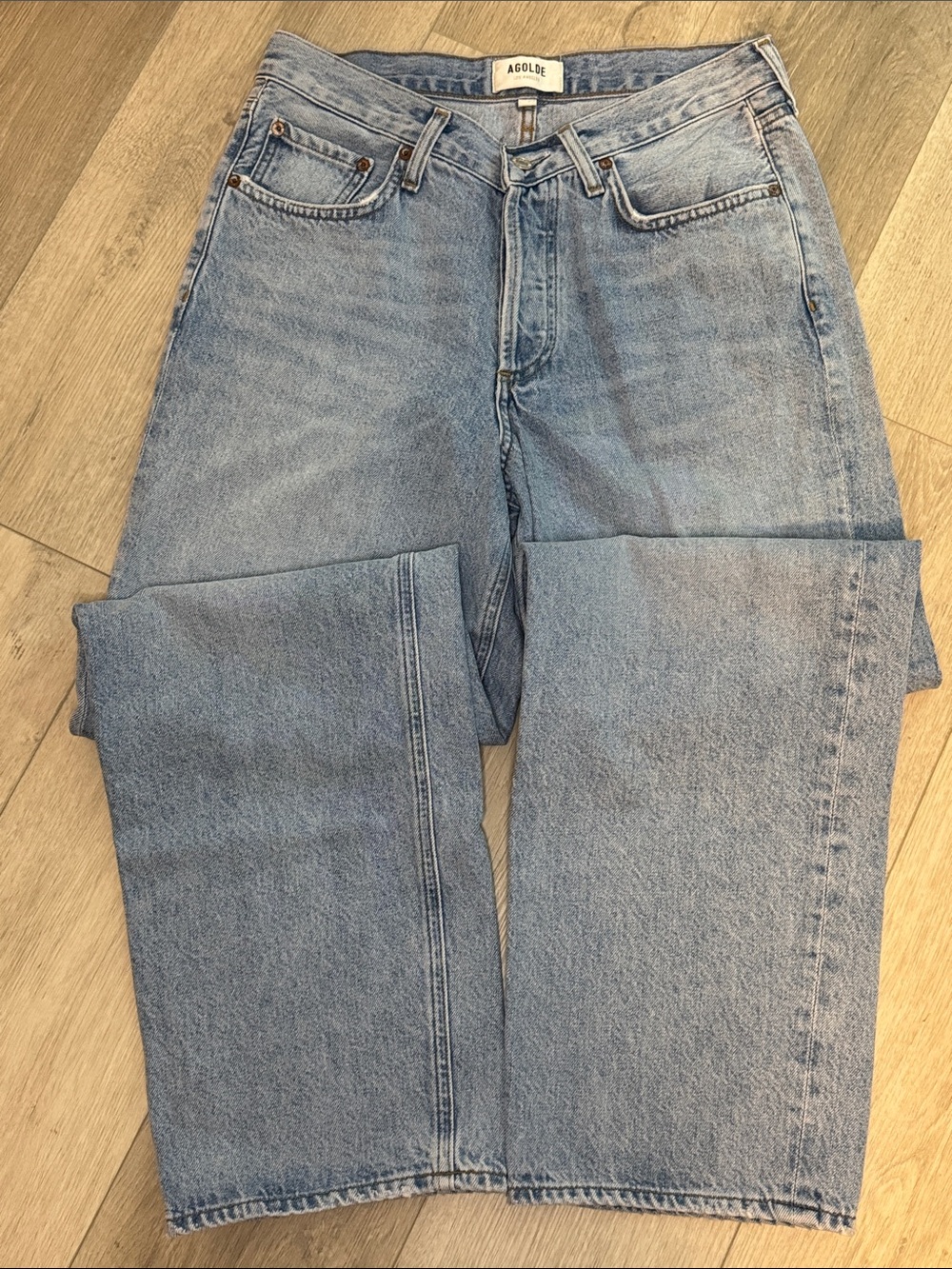 AGOLDE V Waist Straight Leg Baggy Jeans Light Denim - Picture 3 of 6